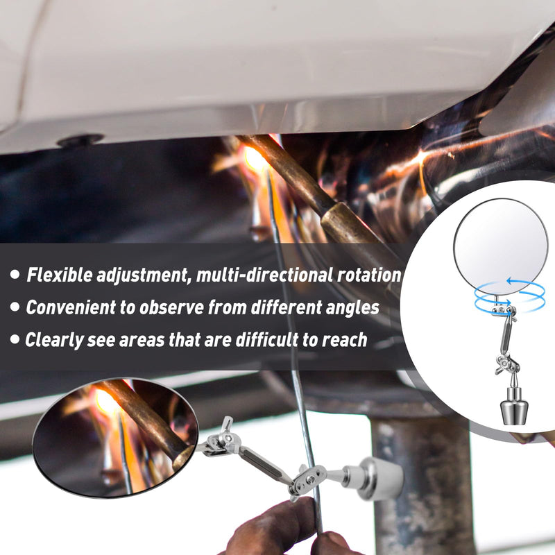 Kingdder 2 Pcs Circular Inspection Mirrors Magnetic Base Welding Mirror 3.15 Inch Round Swivel Angle Ball Joint Antenna Inspection Tools for Mechanical Welding Coffee Machine Maintenance