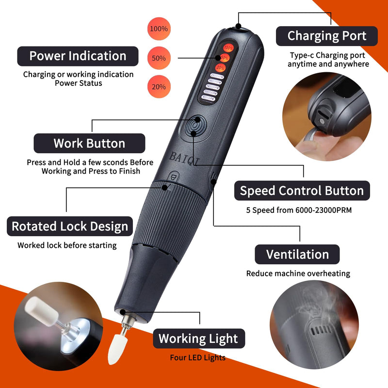8.0V Cordless Rotary Tool, 5 Speeds, 65 Pcs Rotary Tool and Accessories Multi-Purpose For Carving, Engraving, Sanding, Polishing and Cutting,DIY Crafts