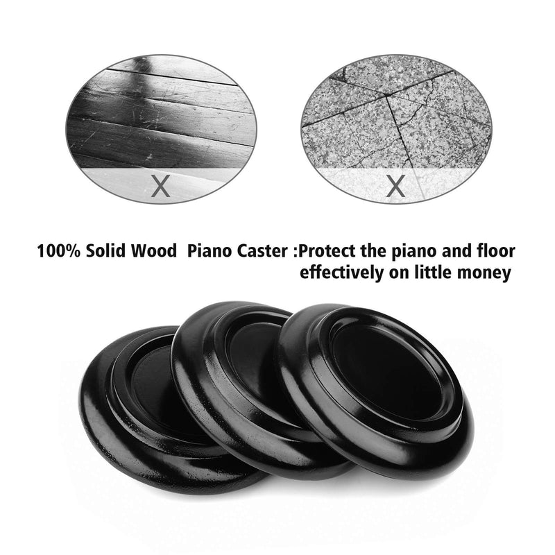 Eison Piano Caster for Grand Piano, Wood Piano Caster Cups Floor Protectors for Hardwood Floor,with Non-Slip & Anti-Noise Foam Piano Casters Pad, Set of 3,Black Black
