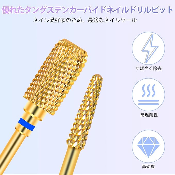 CGBE Nail Bit 2 Pcs Nail Drill Bit 0.09 inch (2.35 mm) Shaft Diameter Gold Nail Machine Bit Carbide Nail Drill for Nail Polish Cuticle Removal Gel Off Cylinder + Shade (Medium) - NewNest Australia