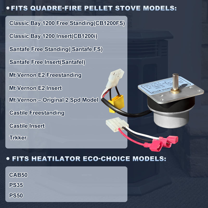 Feed Motor Replacement for Quadra Fire Classic Bay 1200, Santafe, Castile and Trekker Freestand and Insert Pellet Stoves; Mt Vernon E2; Heatilator Eco-Choice CAB50, PS35, PS50, Part Number SRV812-4421
