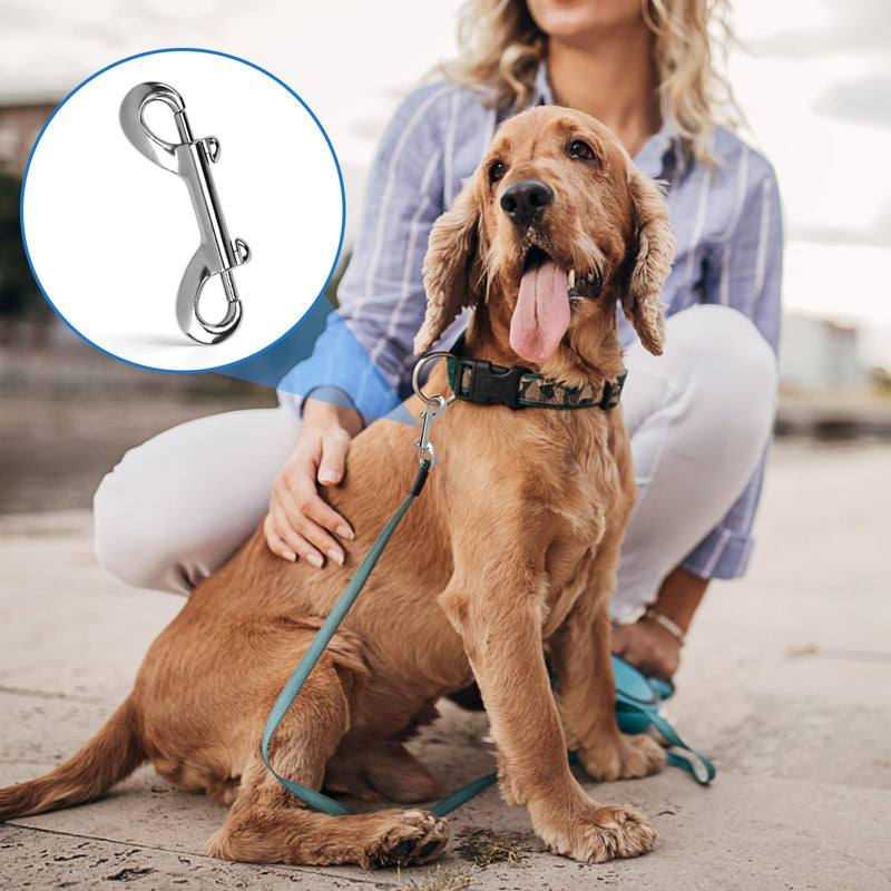 4 PCS Double Ended Snaps, 3.5 Inch Zinc Alloy Trigger Metal Clip, Silver Double Ended Snap Hooks for Pet Dog Leash, Water Bucket Hooks, Key Holder, Carabiner, Home, Farm, Other Indoor and Outdoor. 4