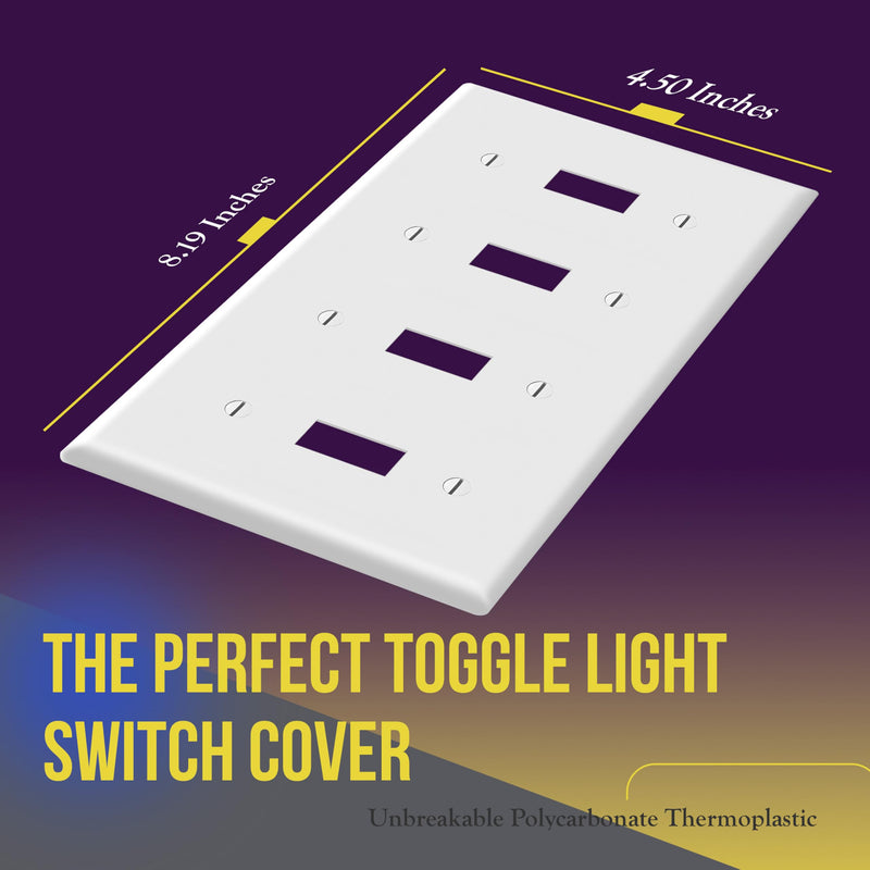 ENERLITES Quad Light Switch Wall Plate, Standard Size 4-Gang 4.50" x 8.19", Unbreakable Polycarbonate Thermoplastic, 8814-W, White Screw