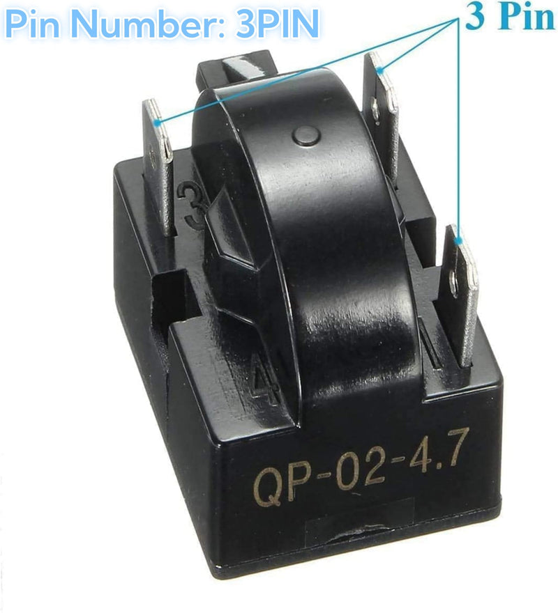QP-02-4.7 3Pin 4.7Ohm PTC Starter/Start Relay Replacement for Mini Fridges, Compact Refrigerators, Beverage & Wine/Beer Coolers, Deep Freezers, Beer/Wine Refrigerators