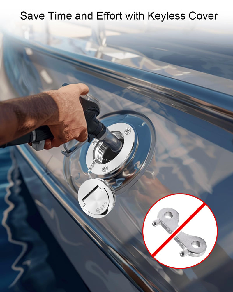 1-1/2"(38mm) Boat Marine Deck Fill Filler Replacement Part Keyless Cap with Chain, 316 Stainless Steel Boat Gas Fuel Waste Diesel Deck Fill Filler Tank Hardware