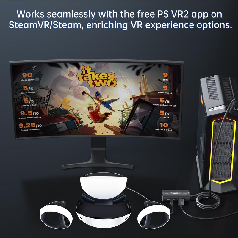 PSVR2 PC Adapter, PSVR 2 PC Accessories Kit Compatible with PlayStation VR2, AR Glasses, Portable Monitor, Includes DP 1.4 Cable and Power Adapter Black