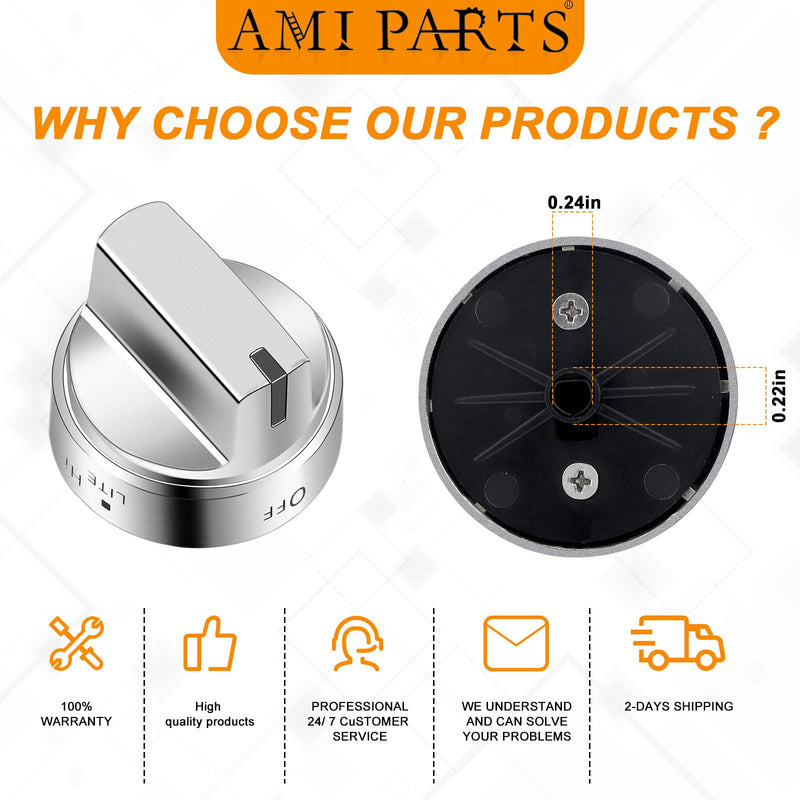 AMI PARTS WB03X24818 Gas Stove Knob Replacement for GE,100% Stainless Steel Stove Replacement Knobs PS11729081 AP5989029,Compatible with ge Stove Knob (Not Universal) 5 Pack Stainless Steel