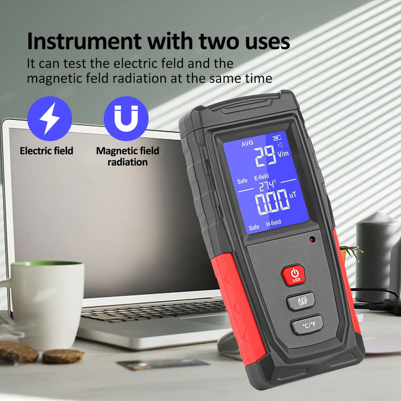 EMF Meter, XRCLIF Digital Electromagnetic Radiation Detector, Hand-held EMF Tester for Home/Outdoor, Ghost Hunting Equipment, Electric Field/Magnetic Field Monitor with LED Light & Sound Alarm