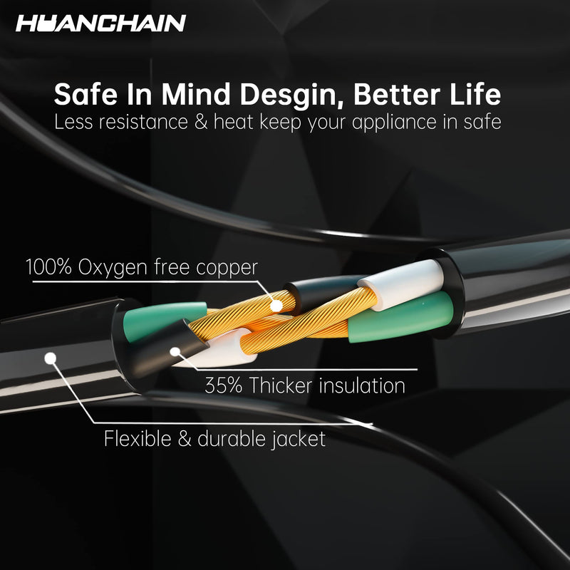 HUANCHAIN Indoor Outdoor Black Extension Cord 50 ft Waterproof, 16/3 Gauge Flexible Cold-Resistant Appliance Extension Cord Outside, 13A 1625W 16AWG SJTW, 3 Prong Heavy Duty Electric Cord, ETL