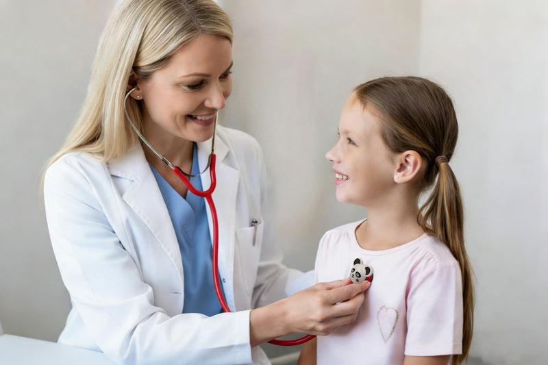 ClearSound Kids Stethoscope - Real Working Medical Tool with 5 Fun Cartoon Heads for Pediatric Exams, Nurse Gifts & Home Play (Red) Red