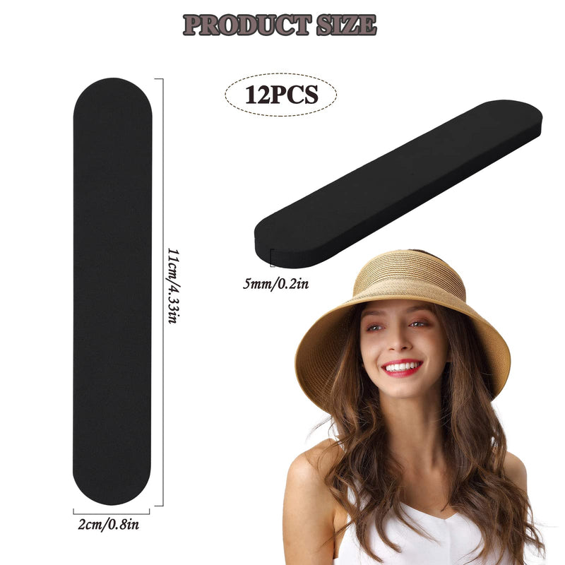 12 Pcs Hat Reducing Tape Hat Size Reducer Foam Reducing Tape for Hats and Caps Hats Tape Caps Sweatband Hat Sizing Tape for Men and Women (Black) Black