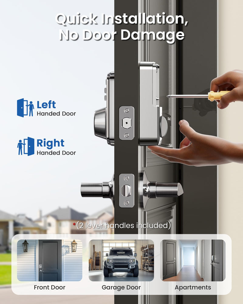 Veise Keyless Entry Door Lock with 2 Lever Handles - Electronic Keypad Deadbolt, Easy Installation Digital Smart Front Door Lock Set, Satin Nickel Door Lever