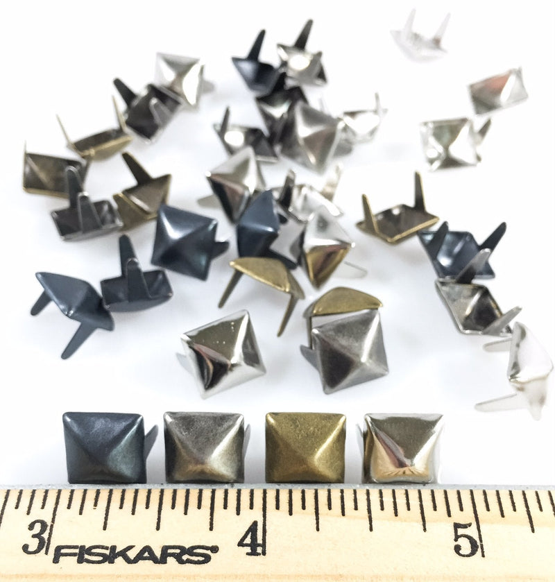 Dangerous Threads Nailheads Spots Studs 2 Prong 3/8" Square Pyramid Studs - 100 Pcs (4 Mixed Colors) 4 Mixed Colors