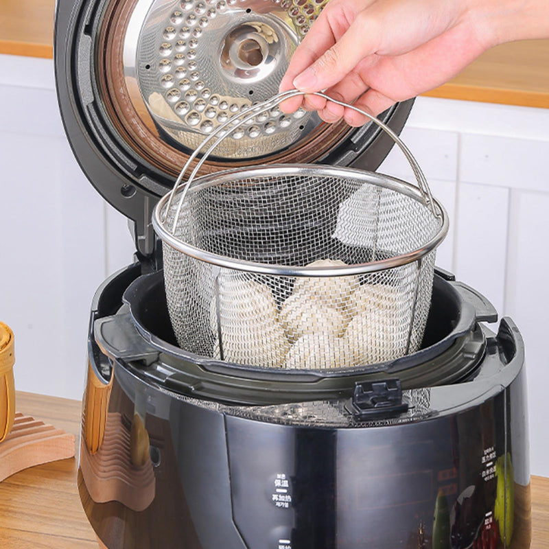 Mesh Steamer Basket for Sturdy Stainless Steel Steamer Insert Basket, Mesh Net Strainer and Insert for Pressure Cookers and Pots for Washing Fry Steam (7.8in)