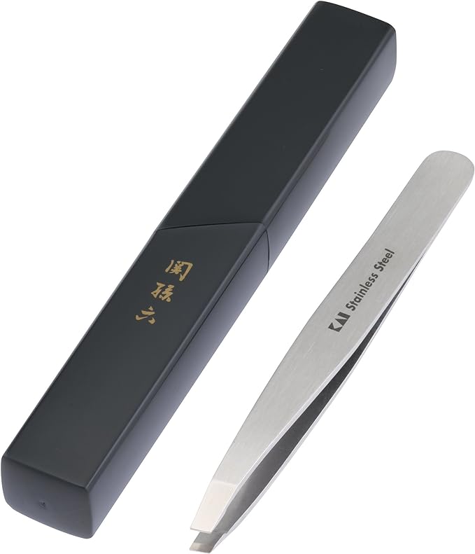 Kai Brand KAI Seki Magoroku Tweezers, Beveled Tip, Storage Case Included, High Quality, Mayu for Tweezers, Made in Japan HC3506 - NewNest Australia