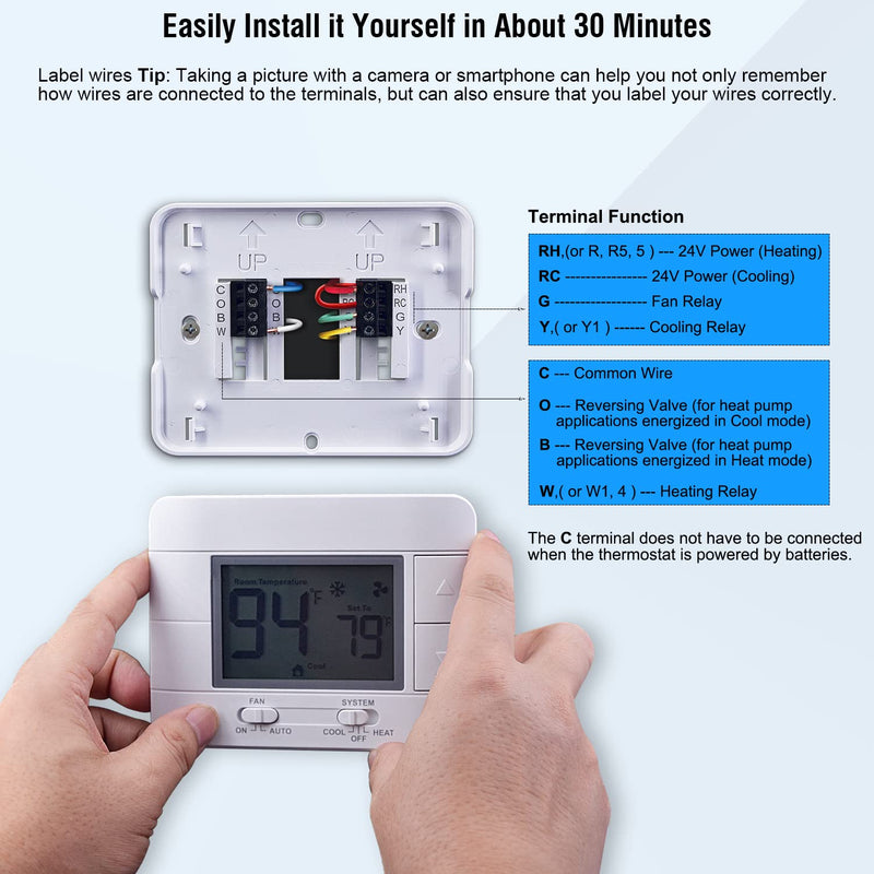 Upgraded Digital Non-Programmable Thermostat for Home 1 Heat/1 Cool Single Stage System, with Temperature & Humidity Monitor and Large Blue LCD Display - NewNest Australia