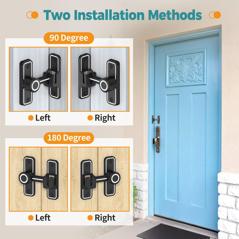 Barn Door Lock 2.4" 90/180 Flip Gate Latch, Luminous Black-4 Pcs