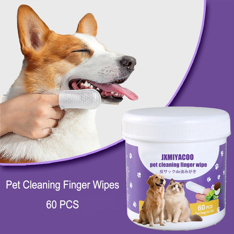 Pet Dental & Body Wipes for Dogs & Cats – Chamomile & Coconut Oil Formula Freshens Breath, Cleans Paws & Tear Stains – 60pcs 270g No-Rinse Finger Wipes