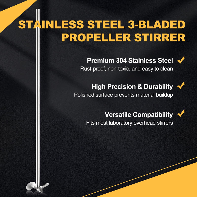 3 Bladed Propeller Stirring Rod, 304 Stainless Steel, 350mm Length, 8mm Shaft, 50mm Impeller for Laboratory Overhead Stirrer