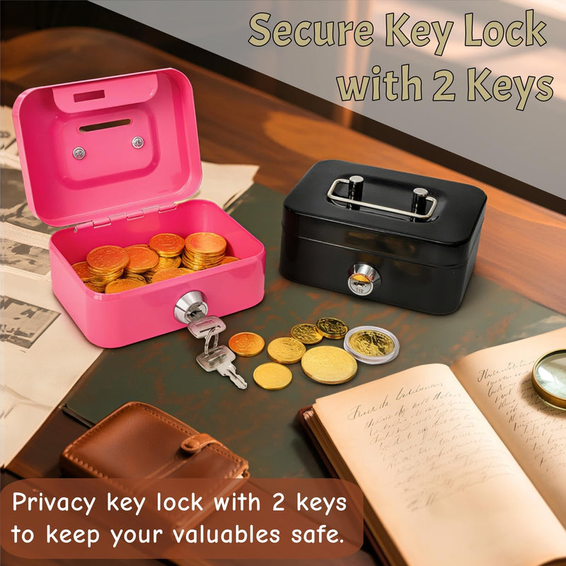 4 Pack Mini Cash Box, Small Metal Money Box with Key Lock, 4.5"L × 3.3"W × 2"H Durable Safe Coin Organizer Bank for Christmas New Year Gift