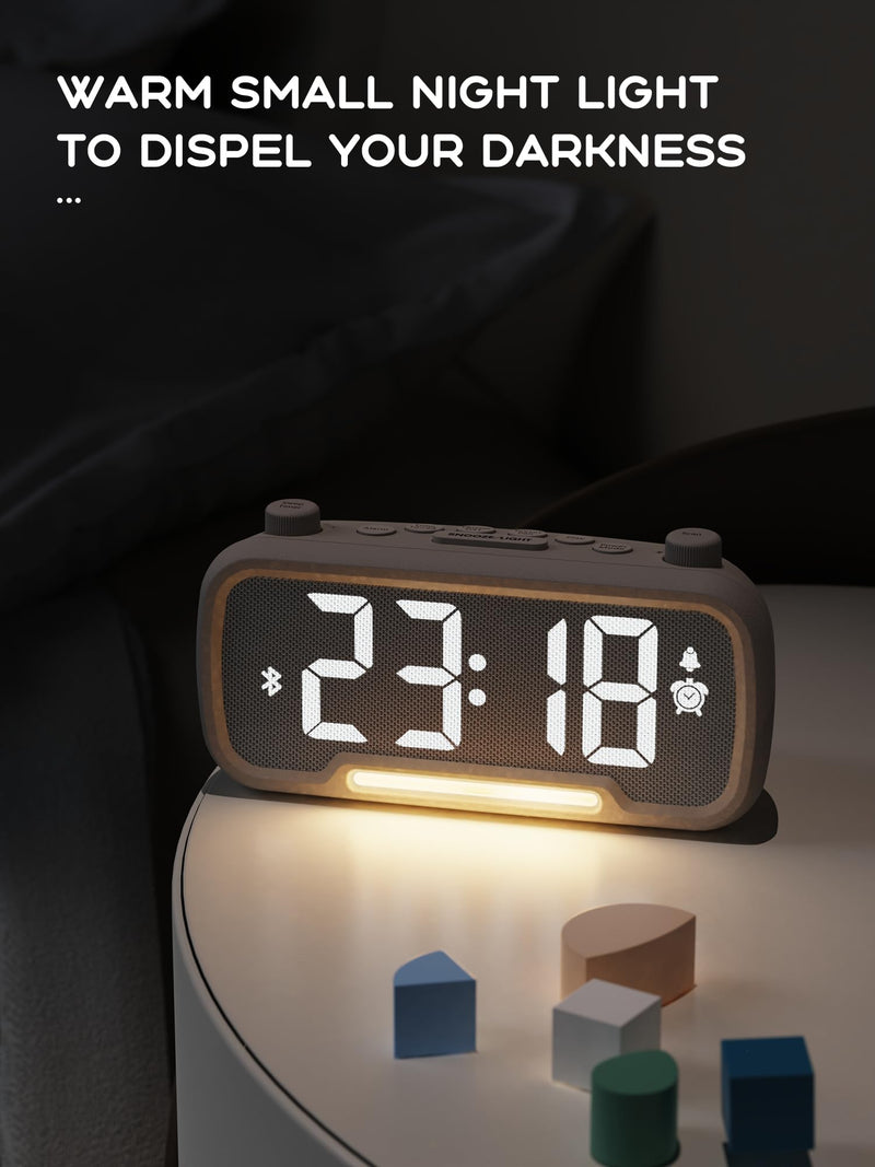 ROCAM Clock Radio, FM Radio Alarm Clock for Bedroom Modern Design, Auto Scan 20 Presets Auto-Off Sleep Timer, Bluetooth Speaker, Night Light, USB Ports, Brightness Dimmer White