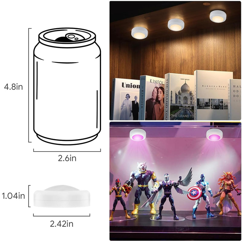 Yiliaw 12 Pack LED Puck Lights Remote Control 16 Color Changeable Under Cabinet Lights, Battery Operated Lights Night Light with Dimmer & Timmer for Closet Bedroom Kitchen, White 12 Packs