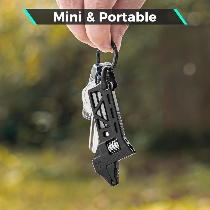 FEGVE Mini Adjustable Pocket Wrench Tool, 316 Stainless Steel | Mini Portable, 4-In-1 Multi Tool, 0-18mm Adjustable Jaw, for Bike Home Outdoor Emergency Daily Repair,Black Black