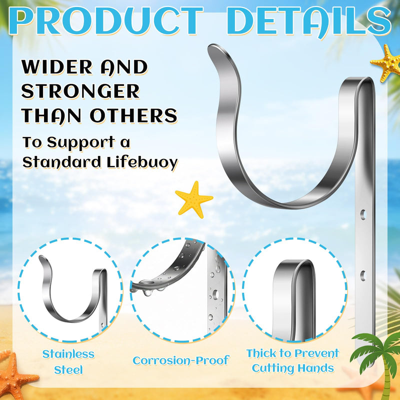 Hicarer 2 Pcs Life Ring Buoy Bracket Stainless Steel Life Buoy Holder Mount Corrosion Resistant for Lifering Buoys Throw Ropes Marine Boat Dock Hook for Pool Safety Storage Accessory