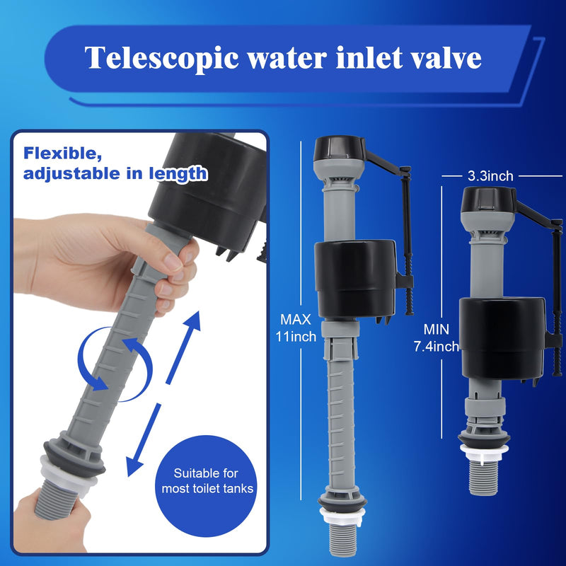 Toilet Fill Toilet Valve Kit & Canister Flush Valve, Compatible with Kohler GP1229656 AquaPiston, Quiet & Water-Saving, Adjustable Float, G3/4" Inlet, Includes Filter, Refill Tube & Chain Black