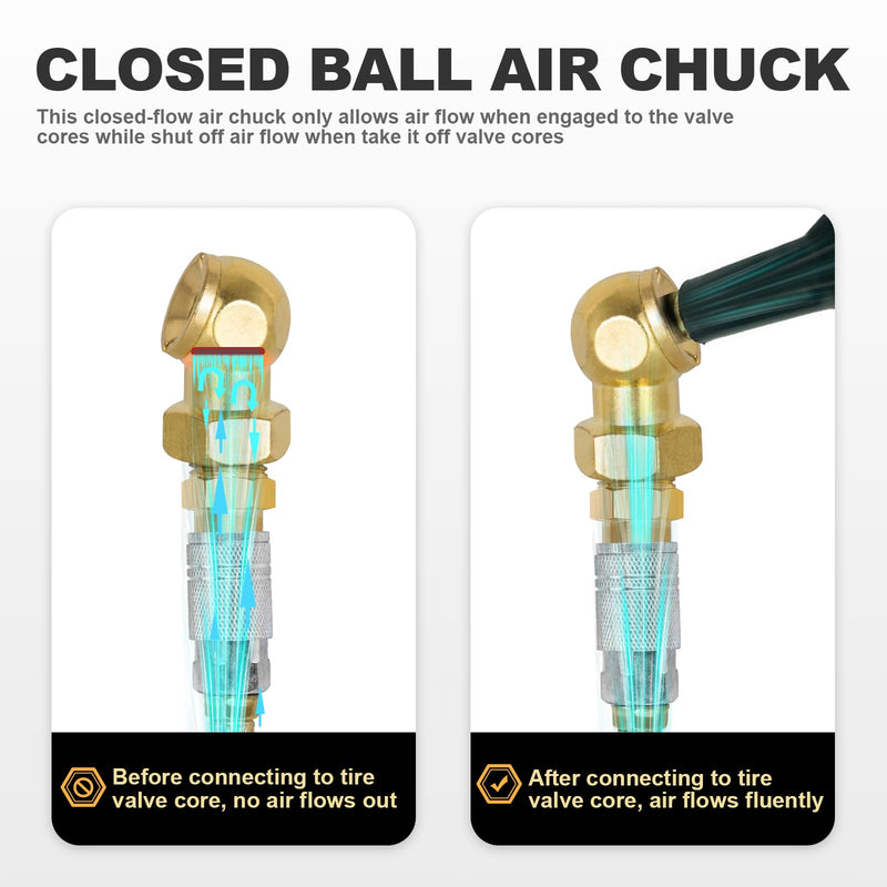 2-Packs Portable Air Chucks, Solid Metal Closed Ball Air Chuck with 1/4" NPT Standard Quick Plug, Tire Inflator Gauge Nozzle for Air Compressor Accessories Coppersurfaced Quick Plug
