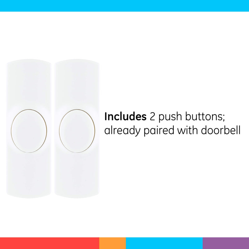 GE Wireless Doorbell Kit, Plug-In Receiver, 2 Push Buttons Door Bell, 8 Melodies Doorbell Chime, 4 Volume Levels, Classroom Doorbell, 150 Ft Range, White, 19300 8 Melody | 2 Push Buttons