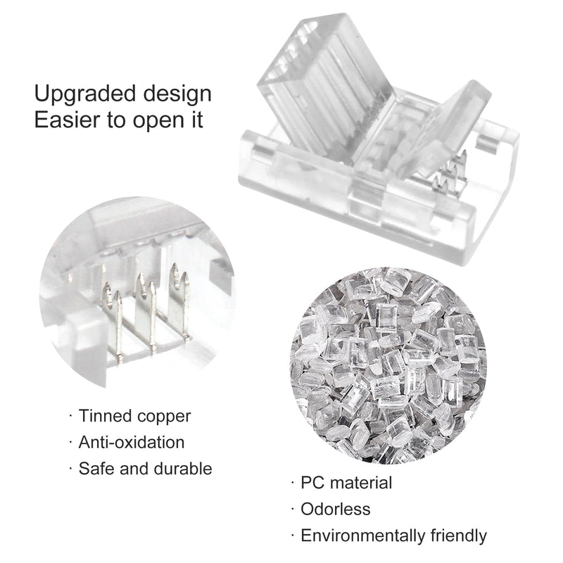RGBZONE 10Pcs LED Strip Connector 4 Pin 8mm,Wide Strip to Wire Quick Connectors for Waterproof or Non-Waterproof 8mm Wide RGB SMD 5050/3528 LED Light Strip 4pin 8mm strip to wire