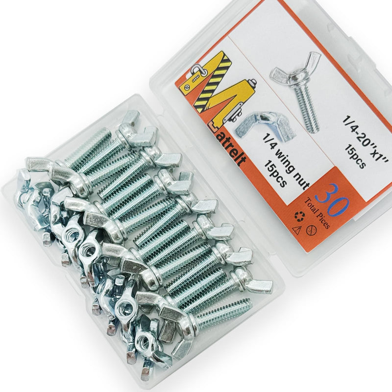 30 Pcs 1/4"-20 x1 Wing Screw Bolts and Wing Nut Kit Butterfly Screws and Nut with Hand Twist Tighten Wing Head Zinc Plated Hardware Fitting Fastenings Assortment Kit Silver 15 Sets 1/4"-20 x1" WingScrews&WingNuts