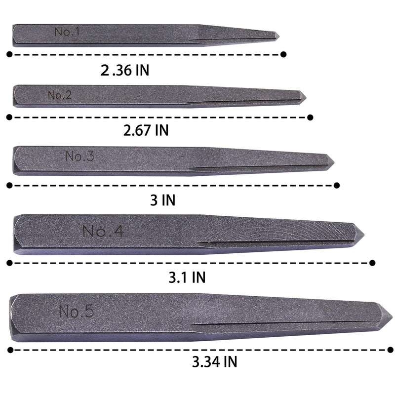 5 Pieces Easy Out Bolt Extractor Set, Straight Fluted Screw Extractor, Broken Damaged Bolt Removal Tool Square Type