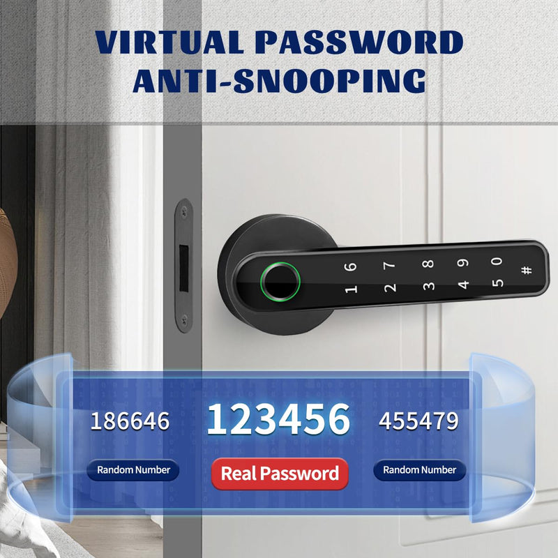 Fingerprint Door Lock,Touchscreen Biometric Door Lock, with Passcode keypad keyless Entry Door Handle,Smart Lock Handle Digital Door Lock, for Bedroom Home Hotel Office Apartment (Black) Black