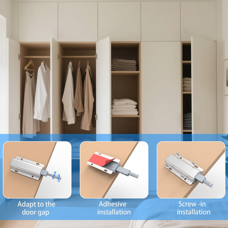 6 Pack Push to Open Cabinet Hardware, Touch Latches for Cabinet Doors, Magnetic Cabinets Latch, Magnetic Push Latches for Cabinets to Open Latch，Silver 6 Pieces Silver
