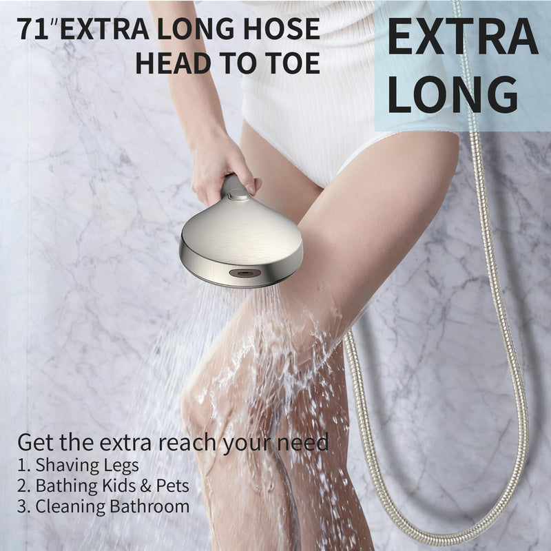Shower Head, High Pressure 9-Spray Modes Handheld Showerhead, 71" Long Hose Hand Held Shower, Brushed Nickel Shower Head With Wall Bracket & Power Wash