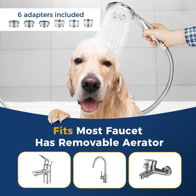 KLLEYNA Shower Head Hose Attachment for Sink/Tub Faucet - ON/OFF Jets Sprayer for Dog Wash/Bathtub Cleaning/Baby Bath/Hair Rinse, Tap Extender Water Nozzle for Bathroom Kitchen Utility Garden Basement Silver A