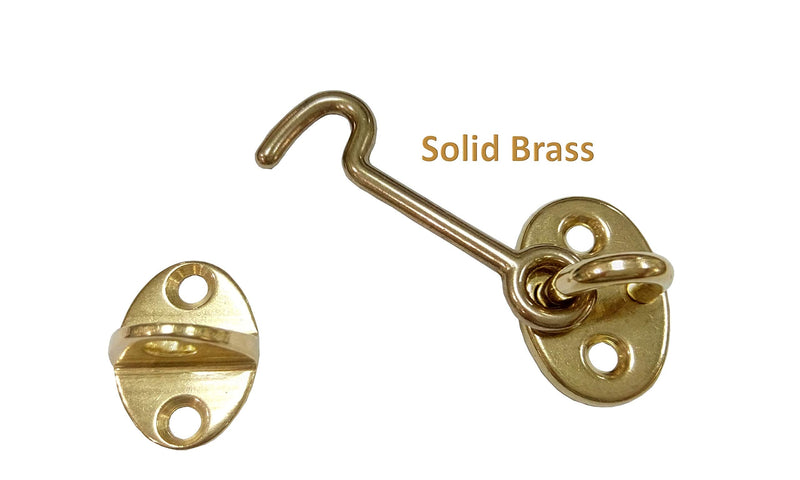 QCAA Forged Brass Cabin Hook Latch & Eye, 2-1/2", Vibrated Brass, 8 Pack
