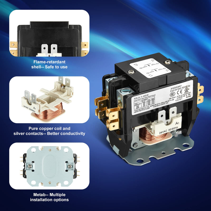 Haoguo Heavy Duty 40Amp 24V AC Contactor for Air Conditioner, Definite Purpose Contactor