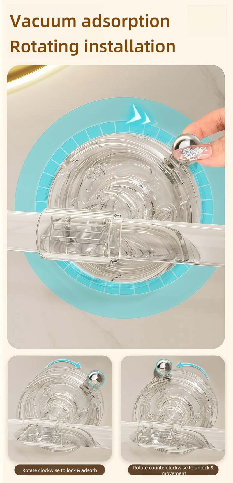Set of Transparent Suction Cup Washcloth Bar & Suction Cup Hanger Hook Removable Reusable Suction Cup Rack for Shower Bathroom Kitchen (Transparent)
