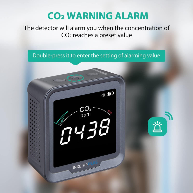 INKBIRDPLUS Ndir Air Quality Monitor Indoor with Battery Powered | 3 in 1 Detect for CO2 & Temperature & Humidity | for Home, Office, RV, Grow Tent (PTH-9C) CO2, Temperature, Humidity