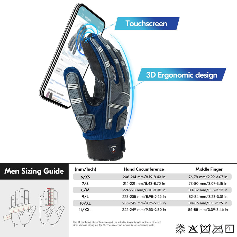Vgo... -20/-4F COLDPROOF Winter Work Gloves - Mechanics & Impact Gloves - Anti-Vibration & Heavy Duty (SL9792FW) Medium Blue