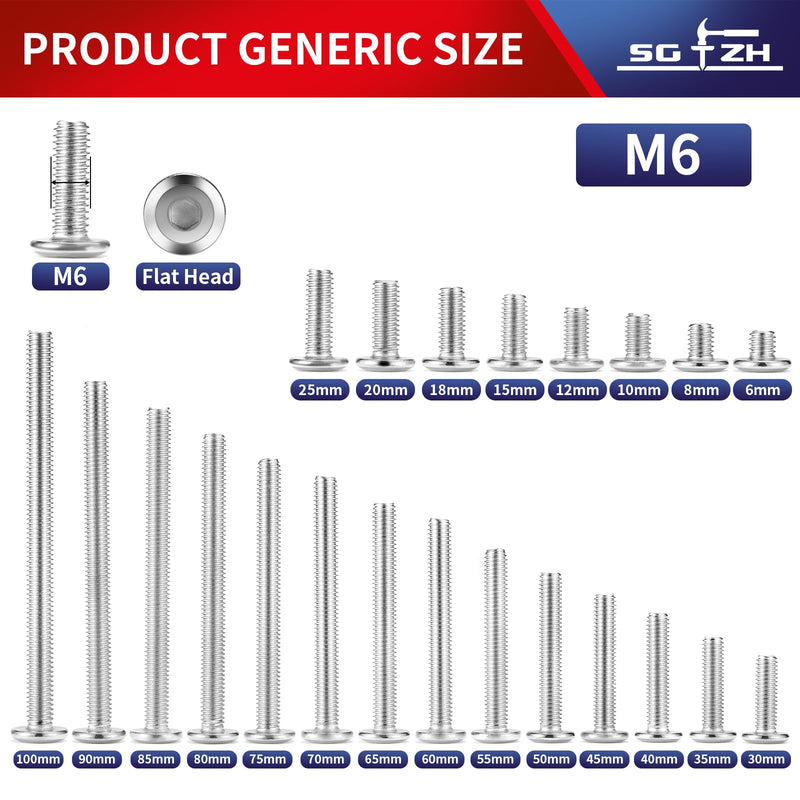 M6 x 15mm 20Pcs Flat Head Hex Socket Cap Screws Bolts, 304 Stainless Steel 18-8, Full Thread by SG TZH (with Hex Spanner) 20 M6 x 15mm