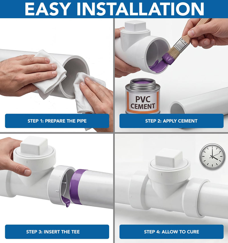 SUPPLYGIANT™ (10 Pack) 4 Inch PVC DWV Flush Cleanout Tee – Hub x Hub x FPT White Drain, Waste & Vent Fitting with Cleanout Access
