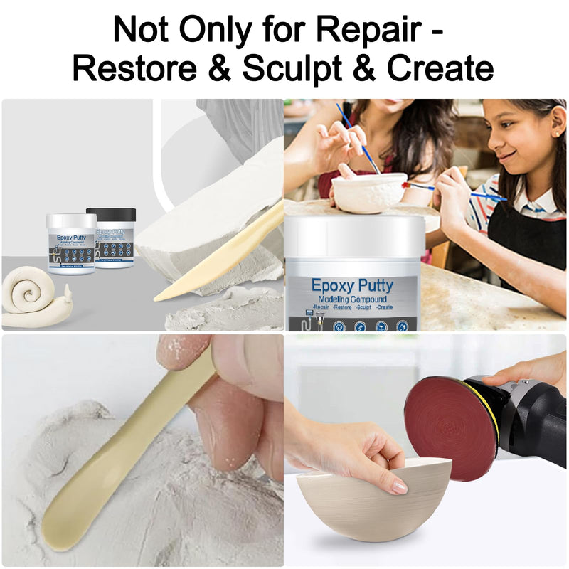 Epoxy Putty, 16 oz AB Metal Epoxy Filler Putty Fast Repair Self-Hardening Pool Putty for Leaks Underwater High Adhesive Epoxy Sculpt Clay for Metal Wood Tile Repairing, Bonding, Sculpting White