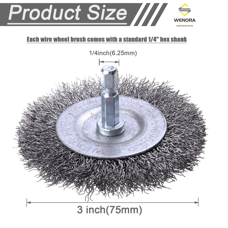 6 Pack Wire Wheel Brush for Drill, WENORA Wire Brush for Drill 1/4 Inch Hex Shank, Coarse Carbon Steel Crimped Wire Wheel Drill for Cleaning Rust, Wire Brush Drill Attachments 6 Pcs wire wheel