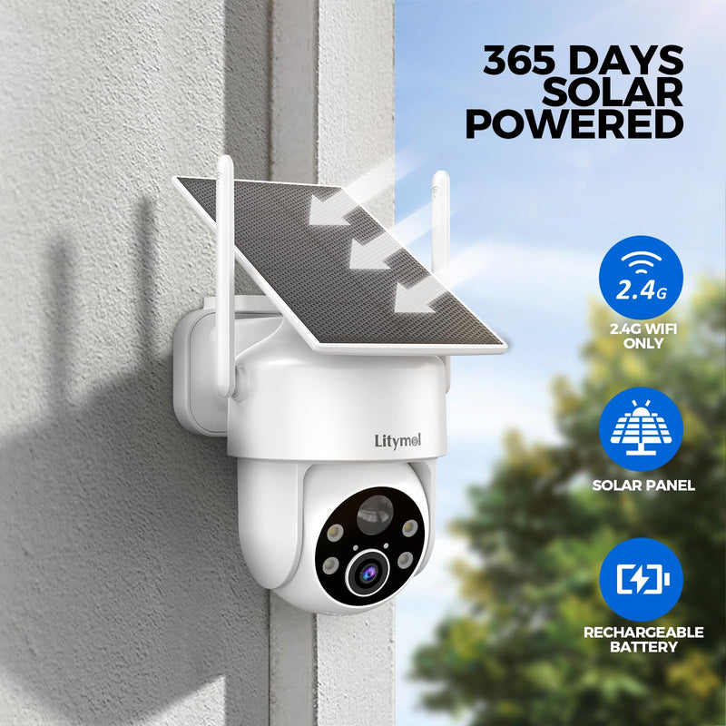 2K 360° View Security Cameras Wireless Outdoor, Solar Cameras for Home Security, Color/IR Illumination Night Vision, AI Detection, 2-Way Audio, Siren Alarm, SD/Cloud Storage, 2.4g WiFi White - 1 Pack