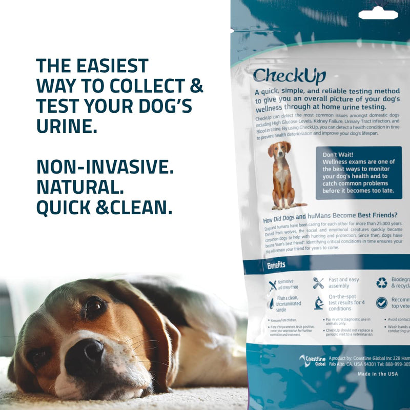 CheckUp Kit at Home Wellness Test for Dogs | Telescopic Pole, Detachable Cup & 2 Test Strips | Detects 4 Most Common Pet Health Indicators - Glucose, Protein, pH and Blood in Urine | 2 Strips 4 Parameters Strips - PawsPlanet Australia
