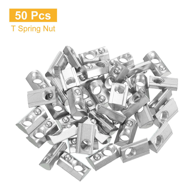 uxcell Roll-in Spring M8 T Nut, Roll Ball Elastic Nuts for 4040 Series Aluminum Extrusion Profile Suitable for Aluminum Profile with 8mm Groove Depth, Pack of 50